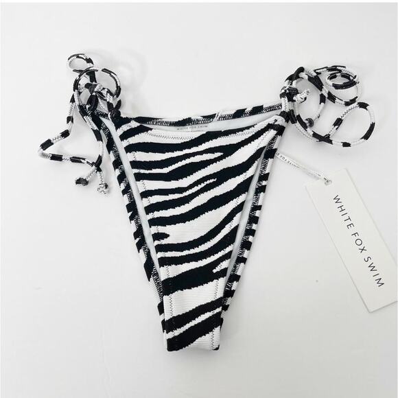 NWT WHITE FOX BOUTIQUE Zebra Print Textured Side Tie Bikini Bottom Sz. Medium - Picture 2 of 5